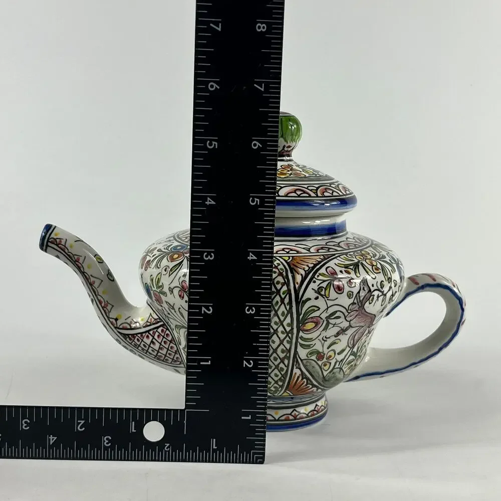 Ceramicas de Coimbra Hand Painted Portugal Floral Teapot 6.5"x9" Folk Art Glazed - Picture 10 of 11